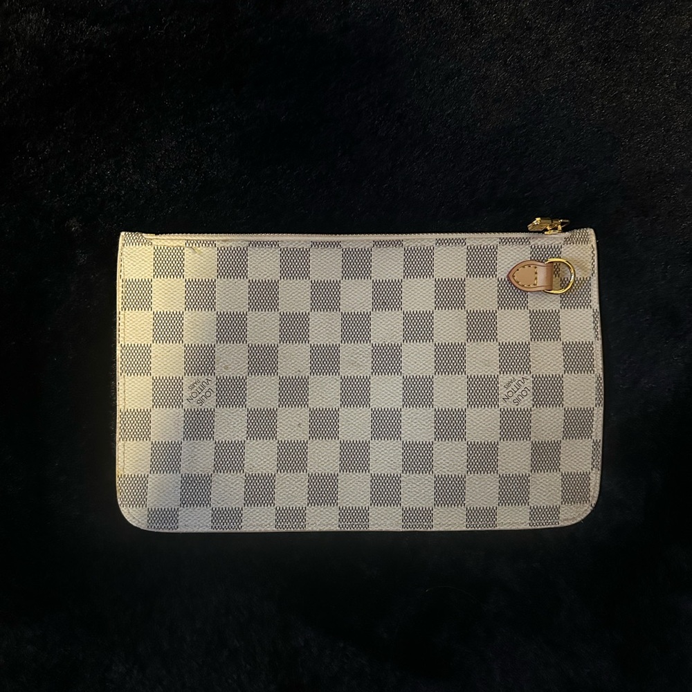 Checkered Clutch/Makeup Pouch - Cream and Gray